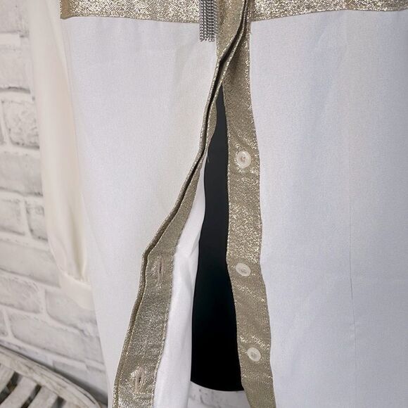 Express Sheer Gold Top Blouse Shirt Button Down Oversized Tunic Small Boho - Picture 4 of 9